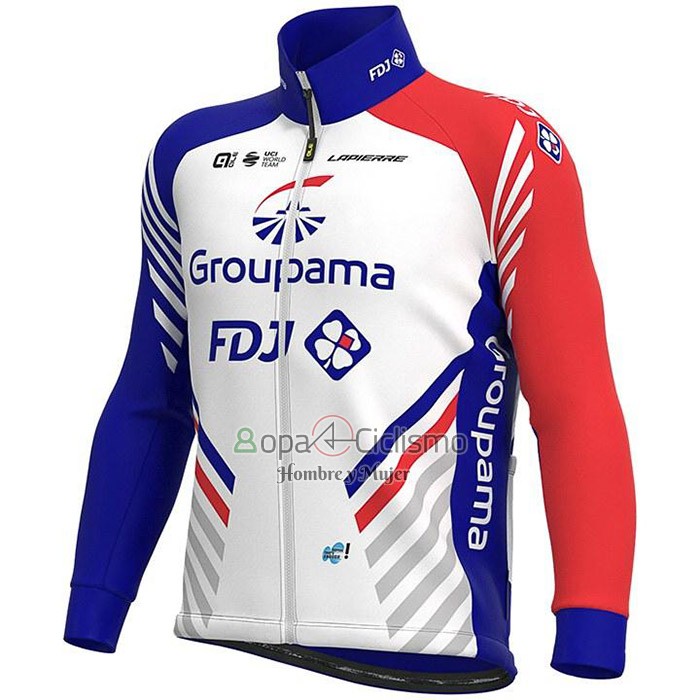 Groupama FDJ Ropa Ciclismo Culotte Largo 2020 Mangas Largas Blanco Profundo Azul Rojo